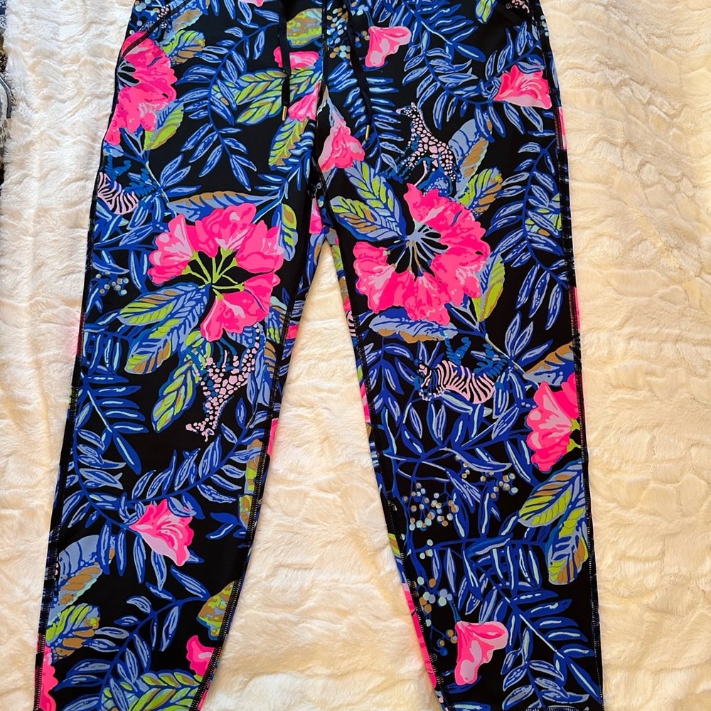 Lilly Pulitzer Floral Track Pants - Black and Pink